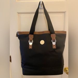 Chaps Tote, Black with Brown Trim
